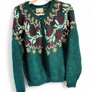 Vintage Handmade Chunky Grandma Cardigan Sweater Womens Medium